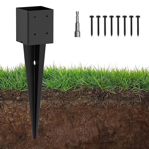 1 Pack 4x4 Fence Post Anchor Ground Spike – Heavy Duty 24" Metal Post Base (Fit 3.6"x3.6") Black Powder-Coated for Mailbox, Deck, Fence, Railing