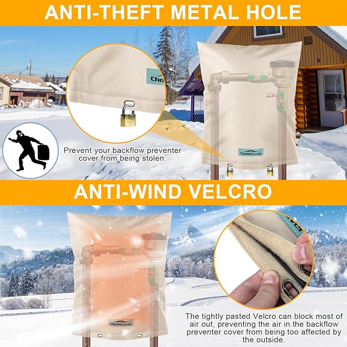 Backflow Preventer Cover Insulated (5°F) - 18" W x 24" H, 7-Layer Thick Fabric with Aluminum Foil for Winter Pipe Freeze Protection, Outdoor Sprinkler Valve Cover, Khaki