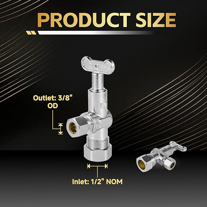 100-Pack Foskan 1/4 Turn Loose Key Angle Stop Valve,Compression Shut Off Valve 1/2" NOM (5/8" OD) x 3/8" OD,Chrome Plated Brass