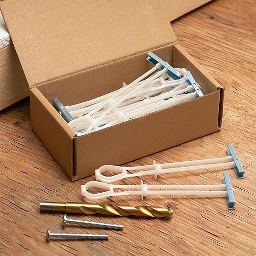 1/4”-20 Quick Easy Heavy Duty Toggle Anchors with Bolts - Hollow Wall Anchors with Steel Wings, Adjustable Up to 2 1/2" Thick Wall, Holds Up to 1080 Lbs, Heavy Duty Drill Bit Included (12 Pack)