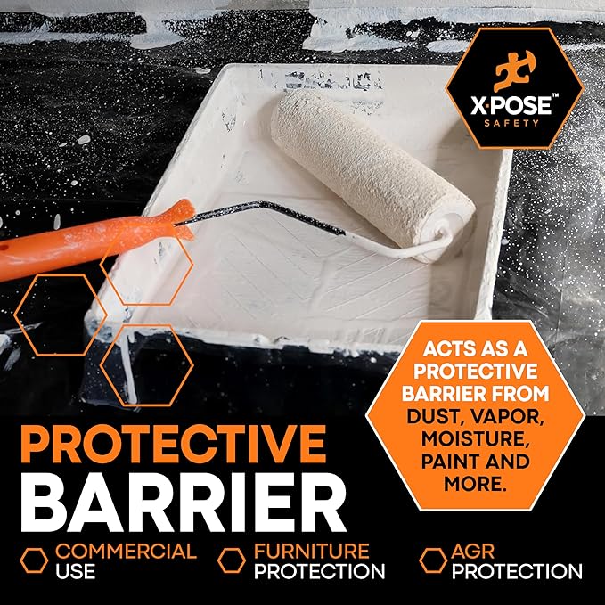 Xpose Safety Black Plastic Sheeting 10 Pack – 20' x 100' Rolls – Heavy Duty 5.2 Mil Poly Sheet – Waterproof, Dustproof, Vapor Barrier – for Construction, Painting, Industrial Use