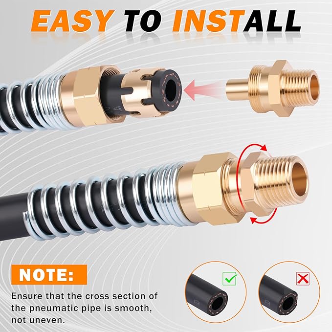 4 Pack Brass DOT 3/8 Hose x 1/4” Male Connector Fitting with 8 Pack Sleeve Tube, Air Brake Hose End Fitting for Air Brake Systems