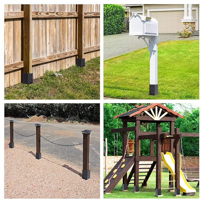 2 Pcs 4"x4" Fence Post Anchor Ground Spike 22"(Actual 3.6"x3.6") Heavy Duty Metal Fence Post Anchor with Black Powder-Coated for Deck,Fence,Porch,Railing,Mailbox