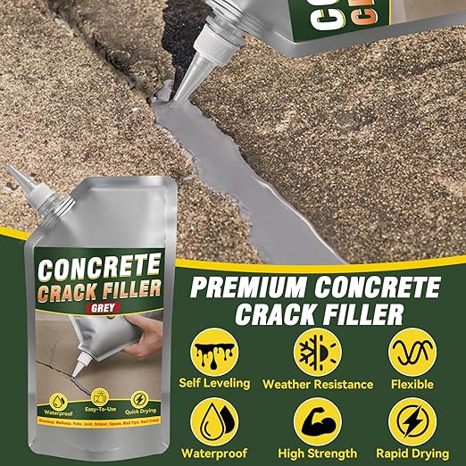 Concrete Crack Filler, 500g Cement Crack Filler, High Elasticity Self Leveling Crack Sealant, Waterproof Concrete Caulk for Driveway, Walkway, Patio, Joint, Indoor and Outdoor Repair