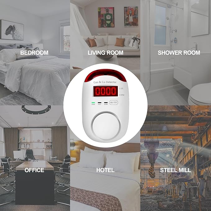 Combination Gas & Carbon Monoxide Detectors Plug in, 2-in-1 Natural Gas Detector & Carbon Monoxide Alarm, CO Detector Alarm & Propane, Methane, Explosive Gas Detector for Home,RV,Easy to Install