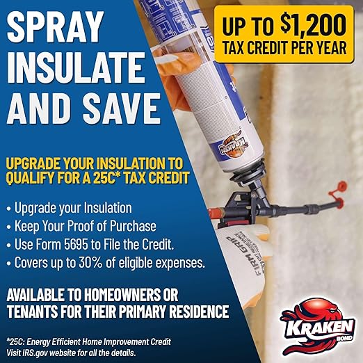 Kraken Bond Fastcoat Fire Rated Spray Foam Insulation (1x27.1 oz.) (R-Value 11.32 / 2in) Closed Cell Expanding Foam - Heat and Acoustic Insulation, Gun & Cleaner Not Includes, 20 Board Ft, 1 Pack