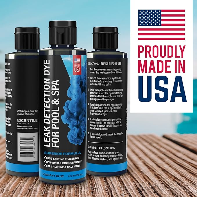 Pool Leak Detection Dye Kit - with 2 Precision Applicators - Made in USA - Superior Long Lasting UV Pool Dye Easily Locates Leaks - for All Pool, Spa, & Hot Tub Types - 8 OZ (Vibrant Blue)
