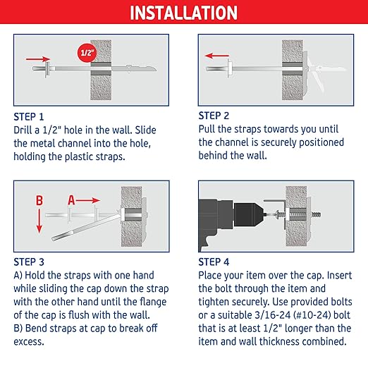 3/16" Heavy Duty Master Toggle-Bolt Strap Anchors (10 Pack) w/ 10 Steel Threaded Studs - 3/16"-24 UNC Fastener Size - Great for TV mounting, 240 lb Holding Strength