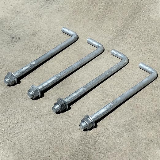 Sandbaggy 1" x 16" Threaded Concrete Anchor L-Bolts (Nuts & Washers Included) - Hot Dipped Galvanized - Sill Plate, Base Plate, Masonry, Wood, Cement Anchors, J Bolt (10, 1" x 16")