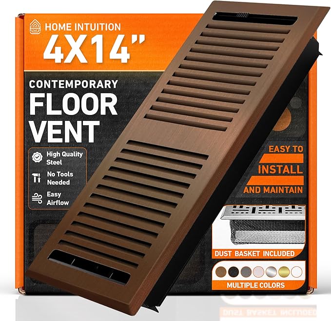 4X14 Floor Vent Covers Floor Register with Mesh Cover Trap, Heat and Air, Walkable Metal Floor Register for HVAC Duct, Contemporary, Oiled Bronze