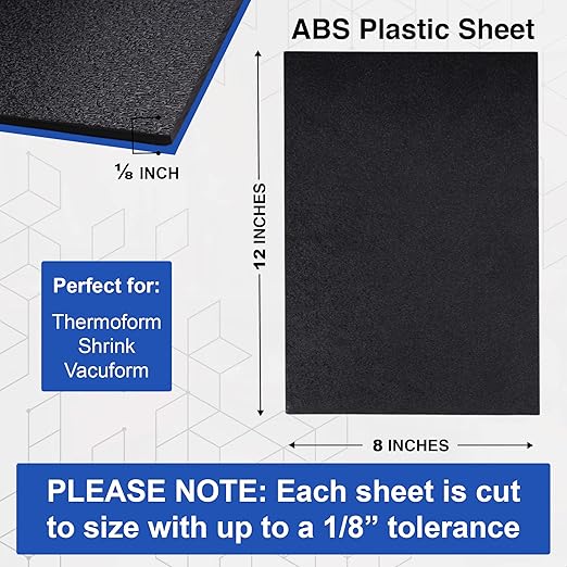 Duco USA-Made ABS Plastic Sheet 1/8 Inch Thick 8" x 12" - 8 Pack of Black Thermoplastic Panels - Textured, Heat Moldable ABS Board for DIY, Car Interiors, Crafts, and More