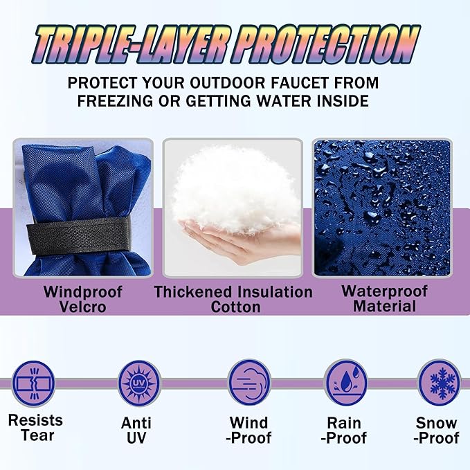 Outdoor Faucet Covers for Winter, 8.2" W x 20" H Outside Yard Hydrant Protector Socks Winter, Insulated Hose Bib Protector Cover, Spigot Pipe Cover Freeze Protection - Blue