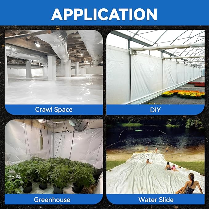 White Crawl Space Vapor Barrier, 12 Mil Vapor Barrier, 10' x 100', Heavy Duty Polyethylene Film, Thick Plastic Sheeting, Plastic Drop Cloth Covering for Crawlspace, Basement