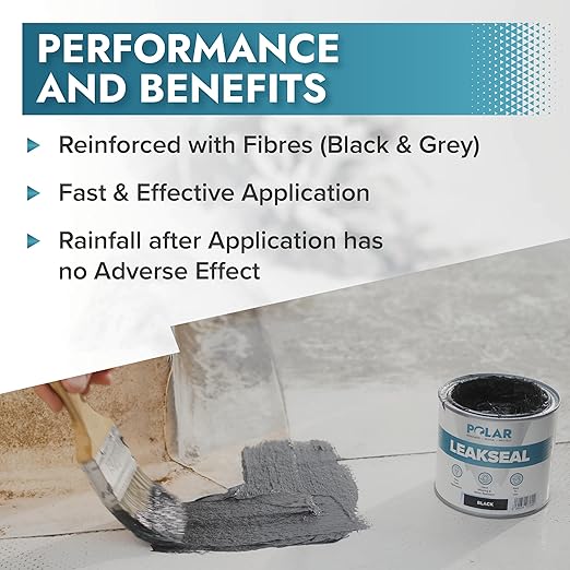 Polar Clear Leak Fix Paint - 17 oz - One Coat Waterproof Sealant with Reinforced Fibers, Instantly Seals Leaks & Cracks for Roofs, Drainpipes and Gutter Repairs for Exterior Use