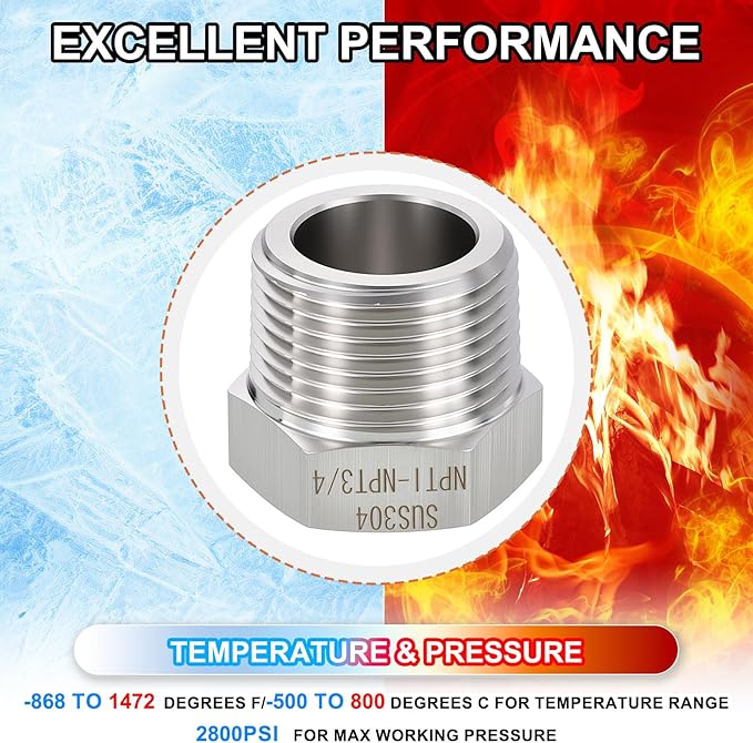 1 Pack 304 Stainless Steel Male to FeMale Adapter, 1" Male NPT x 3/4" FeMale NPT Hex Bushing Reducer for Industrial, Automotive, Fluid Transfer, Home Gardening, Water Treatment