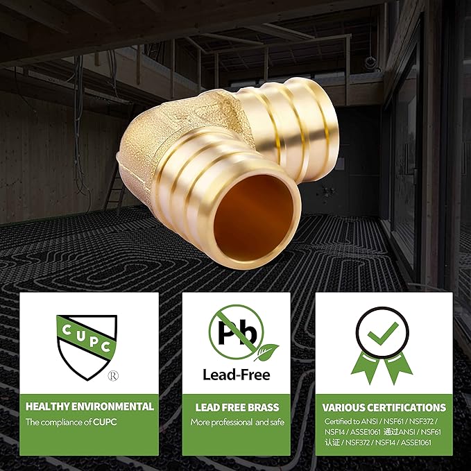 1/2 inch T PEX Tee 1/2" x 1/2" x 1/2" (pack of 8) Lead-Free Brass Barb Crimp Pipe Fitting/Fittings