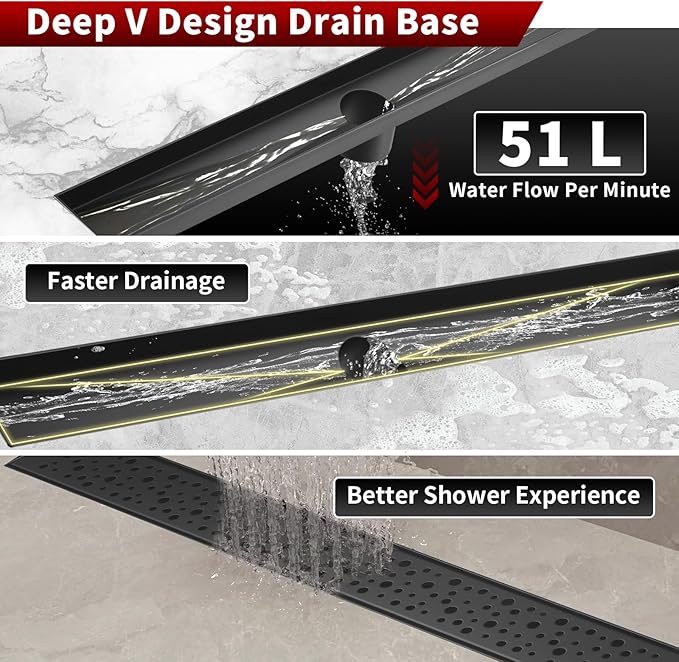Sharp-tec Shower Drain, 32 inch Linear Shower Drain, Matte Black 304 Stainless Steel Rectangular Shower Floor Drain with Adjustable Leveling Feet, Hair Strainer, cUPC Certified, ST-099-32B