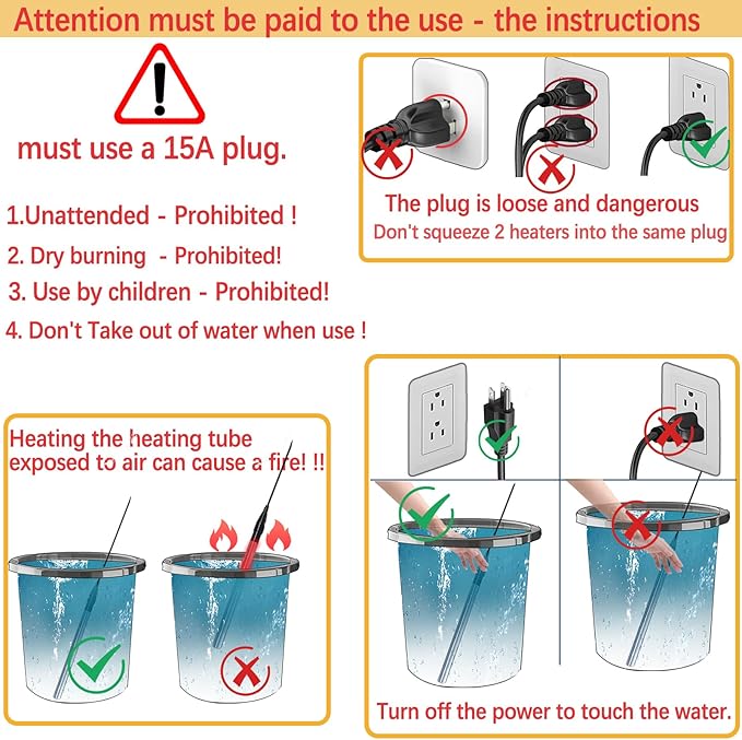 1300W Submersible Water Heater - Hot Tub Heater with Gfci for Bathtub, Immersion Water Heaters with Thermostat for Bucket, Submersible Pool Heater for Small Inflatable Pool Warmer