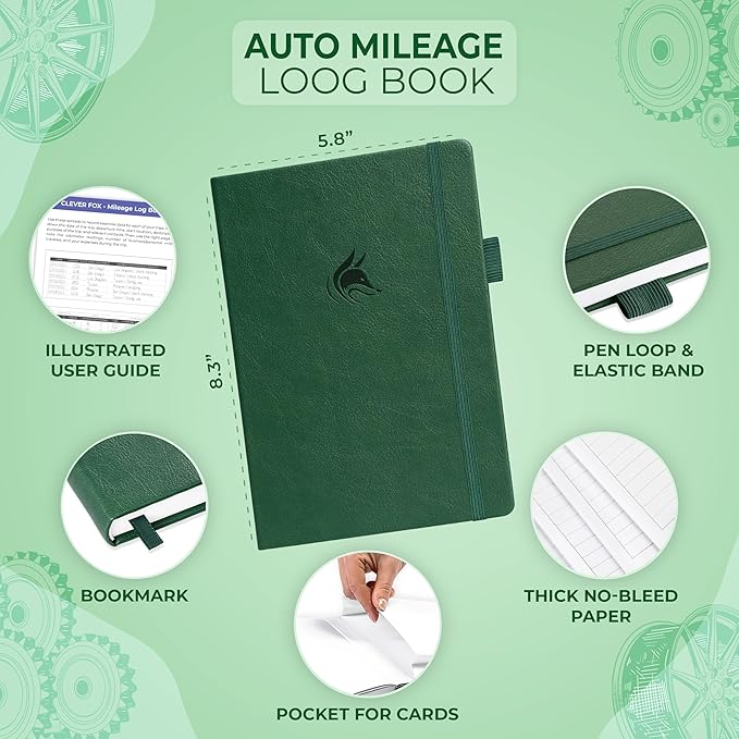 Clever Fox Auto Mileage Log Book – Vehicle Logbook with Mileage, Expense, Gas Consumption & Lubrication Trackers – Driving Logger for Car Records – A5 Size, 1,674 Mileage Entries (Dark Blue)