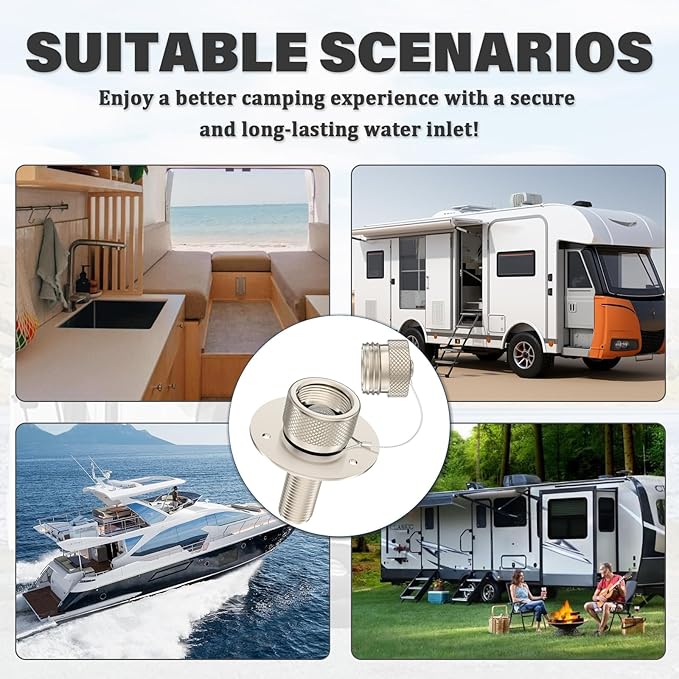 2 Pack All Metal RV City Water Inlet with Check Valve RV Water Inlet -rv Water Fill Inlet Leak Proof & Universal Fit for RV Camper Motorhome Trailer Marine -Nickel
