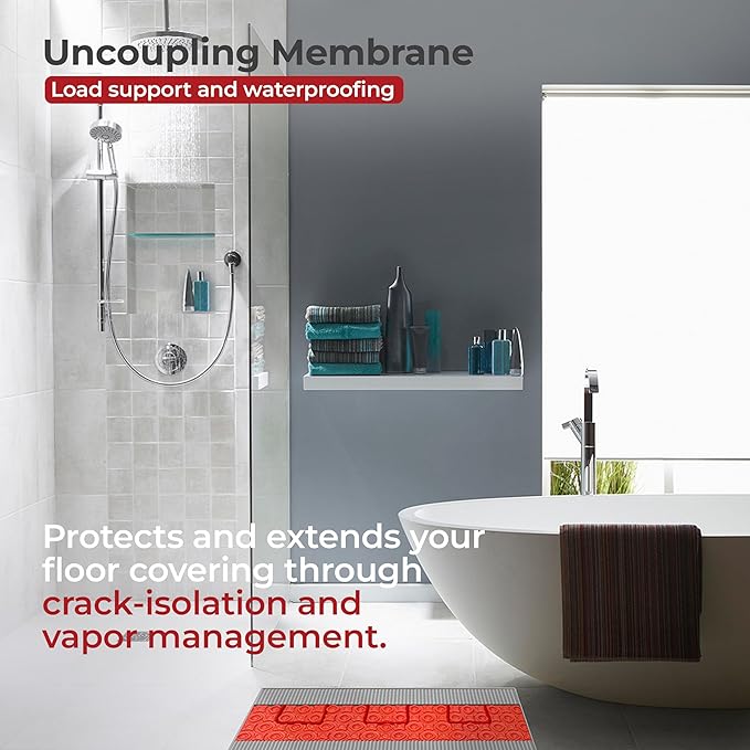 LuxHeat Prova Flex-Heat Uncoupling Membrane 55sqft, Made for Underfloor Heating System, Tile, Laminate, Vinyl Floor Underlayment, Essential in Heated Tile Floor Kit & to Waterproof Bathroom Flooring