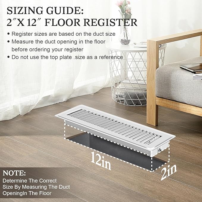 1 PCS Floor Vents Floor Registers 2x12 inch, Heavy Duty Metal Heat Air Vent Covers 2 X 12 with Rust Proof Finish for Home Office Wall Floor Registers Grilles & Vents (1, White, 2x12 Inches)