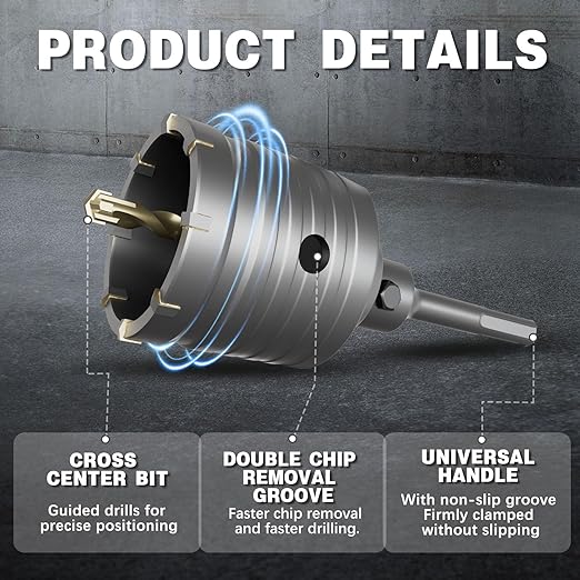6-5/16" Concrete Hole Saw,160mm Masonry Hole Saw, with 220mm SDS Plus Shank Connecting Rod for Concrete Brick Cement Stone Wall Drilling Home Improvement