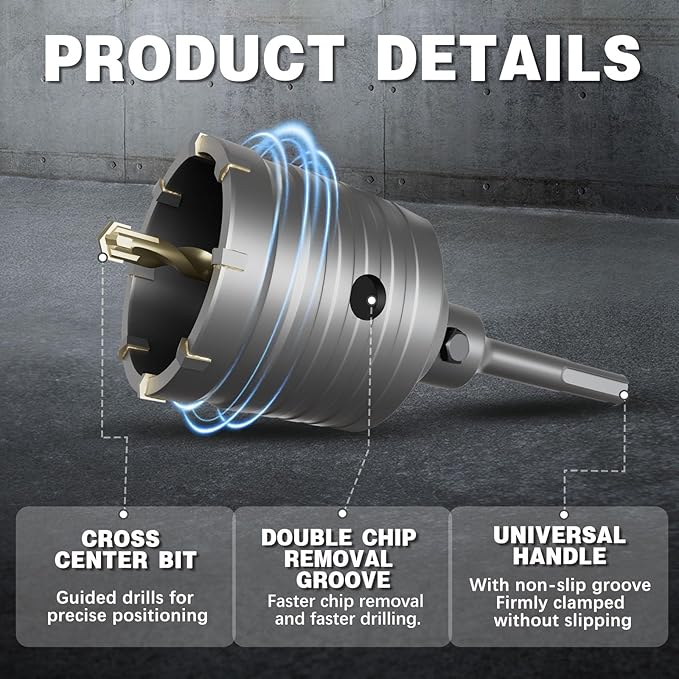 4-3/4" Concrete Hole Saw,120mm Masonry Hole Saw, with 220mm SDS Plus Shank Connecting Rod for Concrete Brick Cement Stone Wall Drilling Home Improvement
