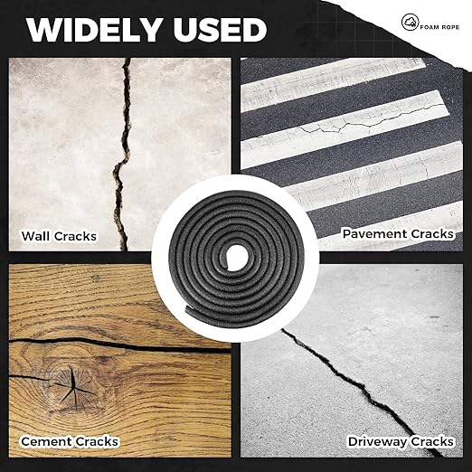 1/2 Inch x 100 ft Foam Backer Rod for Gaps Joints Concrete Crack Filler Caulk Saver Bulk Foam Backing Rod Concrete Filler Rope for Weather Stripping Door Seal (Black)