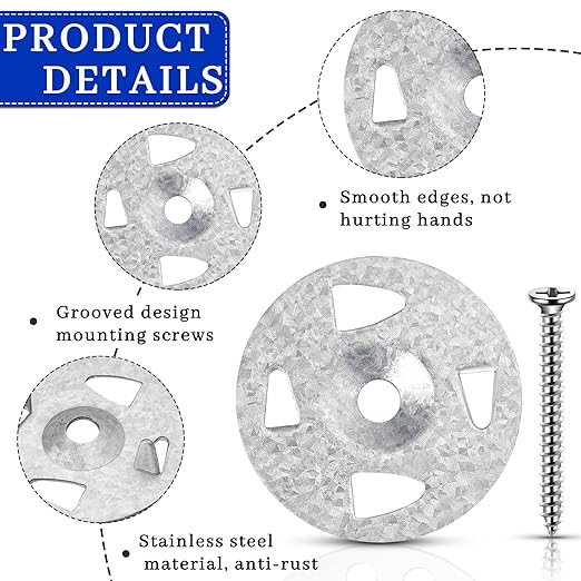 Fastener Kit Board Hardware Set, Includes 1-1/8 Inch Galvanized Steel Washers and Stainless Steel Screws for Fixing Fastening Installation(300 Pcs)