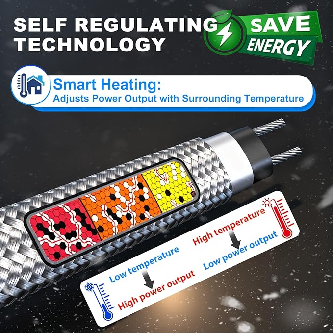 300' HTM Braid Self Regulating Heating Cable Mobile Home Heat Tape Water Pipes Freeze Protection Heat Trace Energy Saving Heat Tape for Water Hose