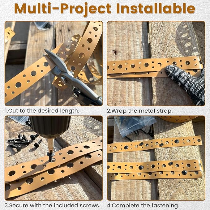 Brown Metal Strap 1-Inch x 50FT 0.6mm Thickness Galvanized Pipe Hanger Strap Metal Strapping with Holes Plumbers Strap DIY Cutting for HVAC & Pipe Support