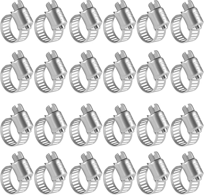 WINL Stainless Steel Hose Clamps 1/2'' - 24PK Size 4 Worm Gear Drive Hose Clamps Small Clamping Range 1/4 Inch to 5/8 Inch (6mm-16mm) for Automotive Fuel Line,1/4 Inch,1/2 Inch