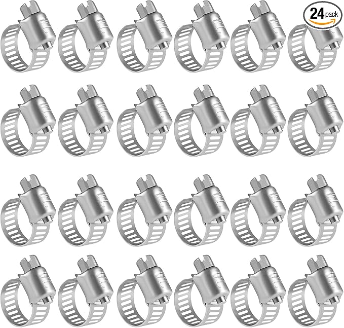 Winlong 1/2'' Stainless Steel Hose Clamps - 24PK Size 4 Small Worm Gear Drive Hose Clamps Clamping Range 1/4 Inch to 5/8 Inch (6mm-16mm) for Automotive Plumbing, 1/4'' Clamps, 1/2'' Clamps