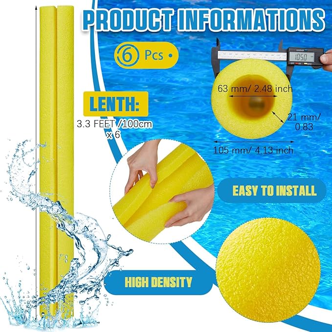 Hanaive 6 Pcs 40 x 4.1 Inch Jumbo Pool Noodles Pre Slit Clamp Foam Protection Insulation Tubes for Padding Large Foam Tube for Swimming Floating Craft Projects Padding Bumper(Yellow)