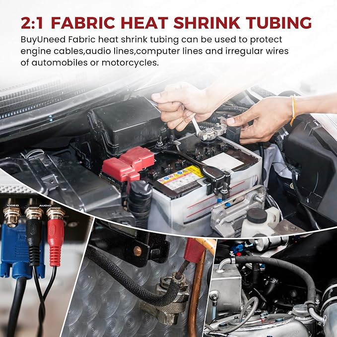 Heat Shrink Wire Loom 2:1 Shrinkable Braided Cable Sleeve 1/4 Inch ID-46ft Abrasion Protection Flexibility Fabric Wiring Harness Cover Sheath