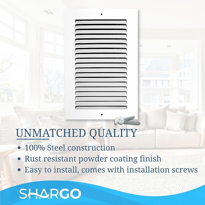 6 x 12 Inch Return Air Vent Cover, Solid Steel HVAC Grille for Wall or Ceiling, White Duct Opening, Durable Return Air Vent Cover, Airflow Ventilation Grille for Home or Office