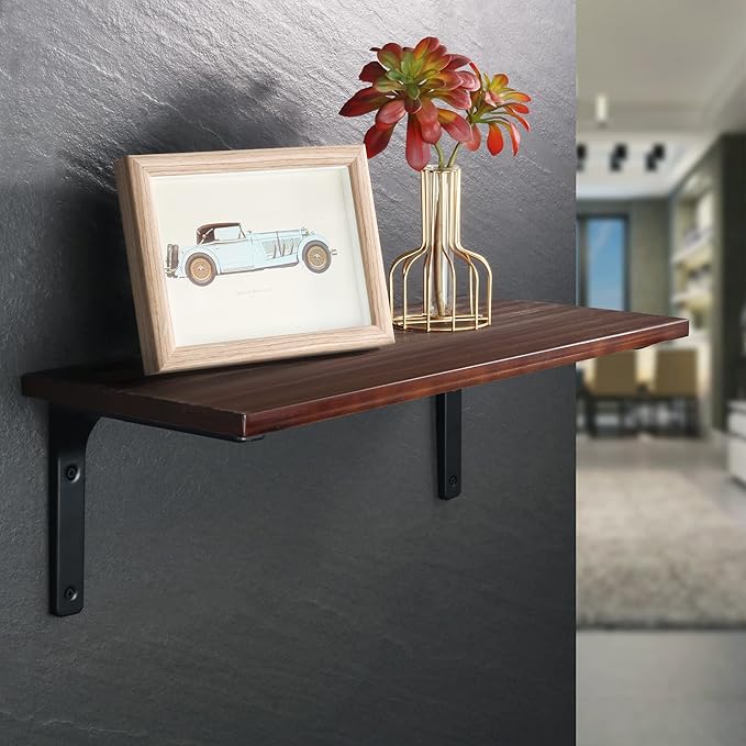 SAYAYO Black Shelf Bracket, 12 Inch L Shape Wall Bracket Heavy Duty Metal Bracket Hanging Angle Brackets Shelf Support, 2 PCS