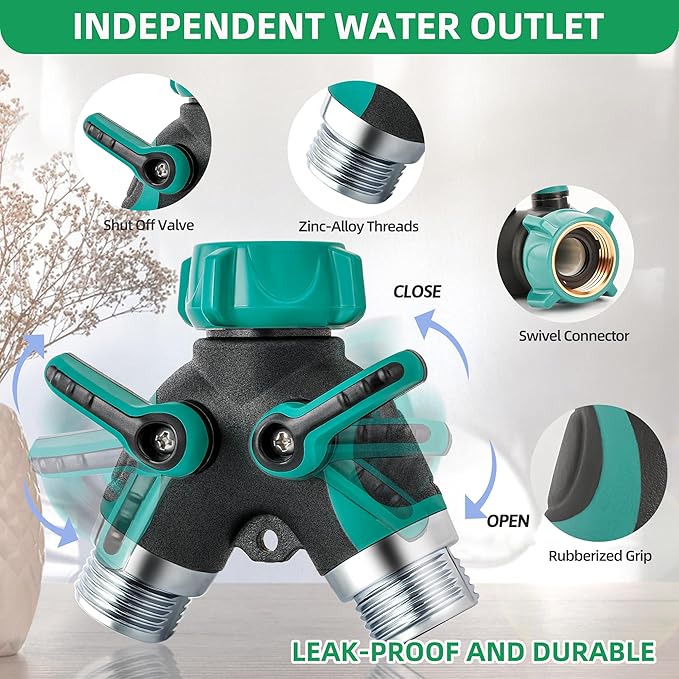 Garden Hose Splitter 2 Way 3/4 Inch Faucet Y Connector With Shut Off Valve,Garden Supplies Water Hose Splitter Adapter For Indoor Outdoor Faucets