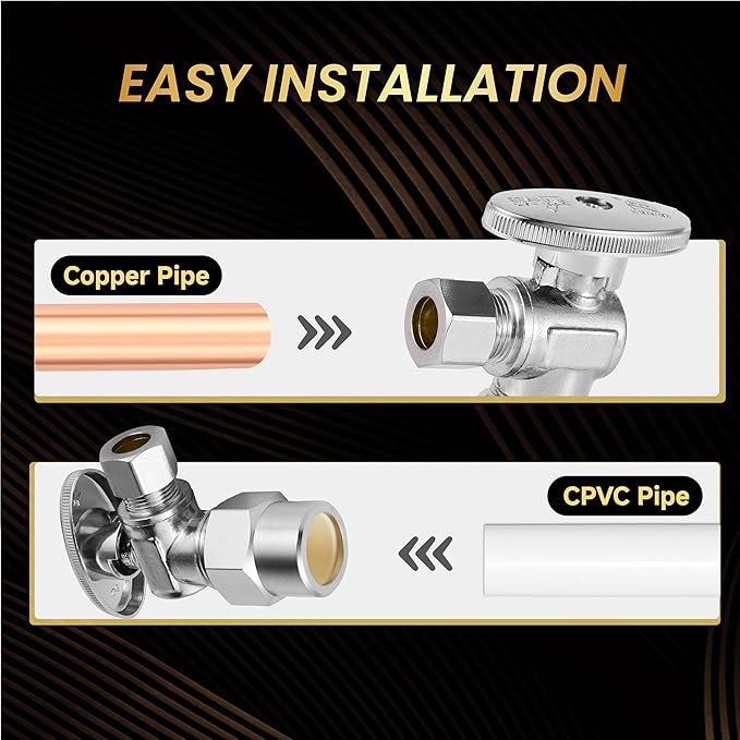 100-Pack Foskan CPVC Angle Stop Valve,1/4 Turn Shut off Valve 1/2" CPVC x 3/8" OD,Chrome Plated Brass