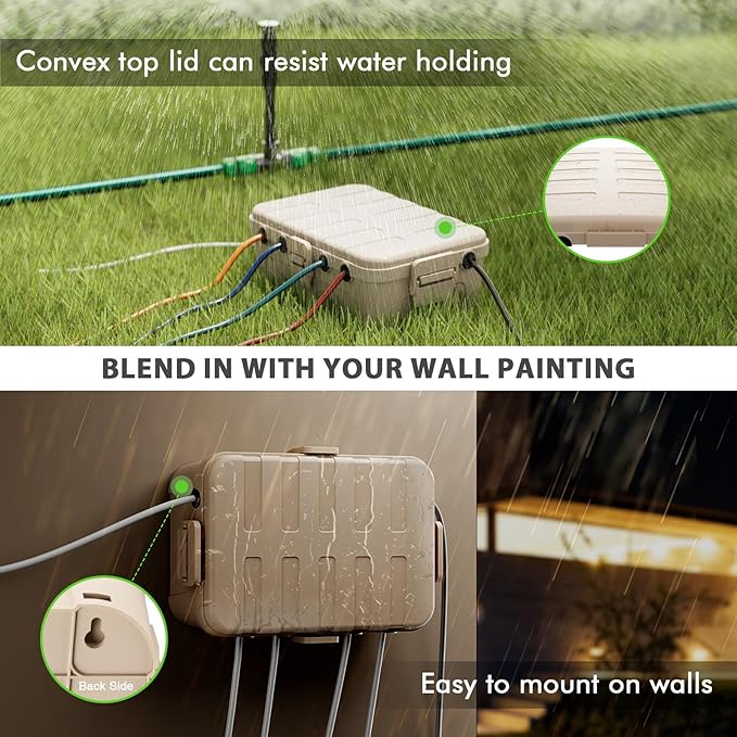Flemoon 2-Piece Outdoor Waterproof Electrical Box Set – 12.5" x 8.5" x 5" Large Electrical Box & 11.3" x 4.3" x 3" Extension Cord Cover for Power Strip, Outlet, Holiday Light, Almond