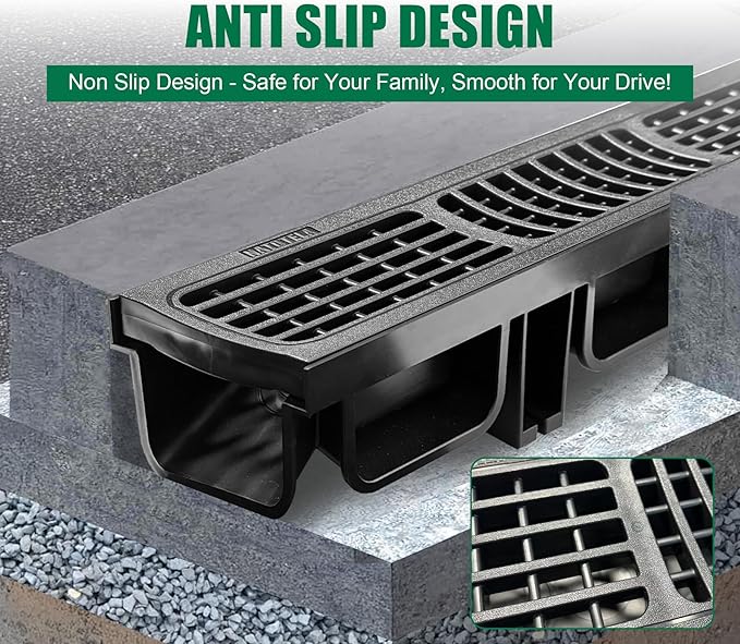 B Class Driveway Channel Drain with HDPE Grate-19.7Lx5.5Wx3.9H in. Shallow Profile Trench Drain System,2 Pack Total Length 39.4in,Heavy Duty Trench Drain for Garage,Parking Lot,Concrete