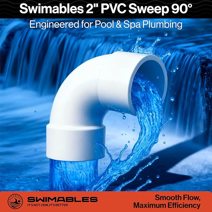 Swimables 2 Inch PVC Sweep 90 - Long Elbow Connector, Schedule 40 25 PVC Sweep 90 Degree Elbow, High-Flow Pipe Elbows Fitting, Compatible with Spa Plumbing & Waterway Installations (25 Packs)