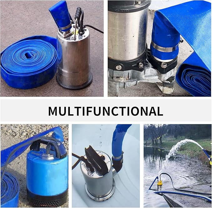 2" (Flat 3.4’’ width) x 100 FT Pool Backwash Hose Kit with Male NPT Adapter, Blue Reinforced Pool Drain Discharge Hose for Swimming Pool Filter Pump,with 2 Clamp and Thread Seal Tape