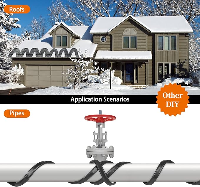 3FT（3~200FT） Heat Tape for Water Pipes, -40°F Deicing Heating Cable, Freeze Protected Water Pipe Heating Cable,120V 5W/ft