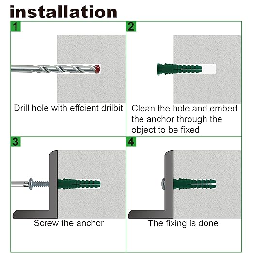 T.K.Excellent Plastic Drywall Anchors and Screws Kit, Ribbed Anchors Assortment Screws Kit, Wall Anchor Kit 400Pcs