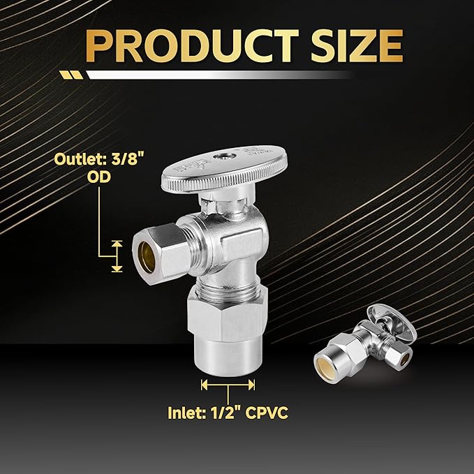 20-Pack Foskan CPVC Angle Stop Valve,1/4 Turn Shut off Valve 1/2" CPVC x 3/8" OD,Chrome Plated Brass
