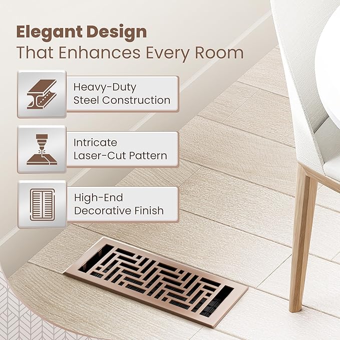 Floor Register 4x10 Vent Cover – 2 Pack – Heavy-Duty Steel, Rustproof & Walkable Grates, Drop-in Install, Adjustable Air Supply Switch - Decorative Herringbone Design, Satin Bronze