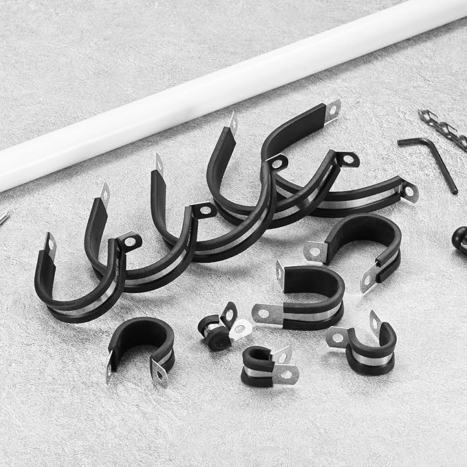 20-Pack Cable Clamps, 25/64 Inch/ 10 mm 304 Stainless Steel Rubber Cushioned Insulated Cable Clamp R Shape Metal Holder for Tube/Wire/Pipe/Loop Installation