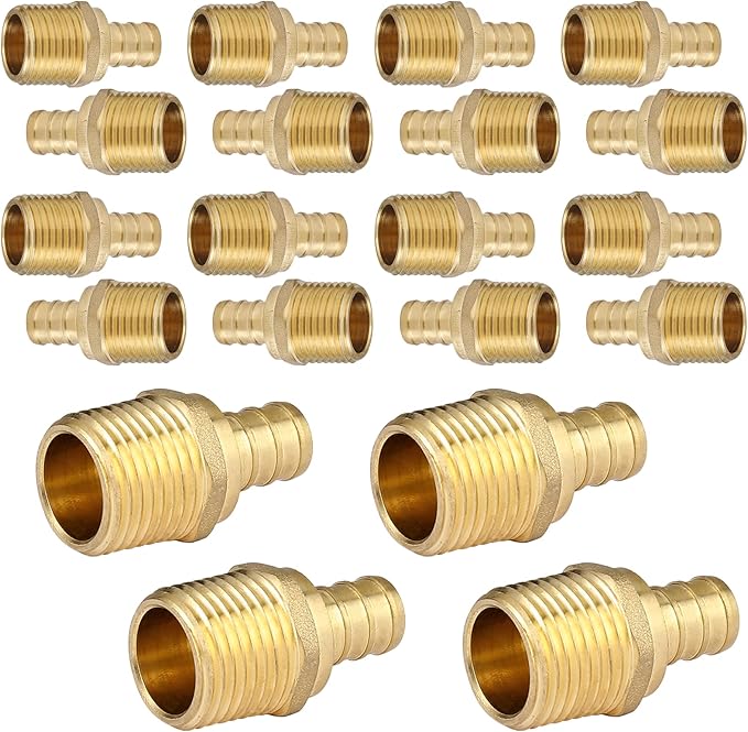 20-Pack HeSun PEX Fittings, 3/4" PEX x 3/4" Male NPT, 3/4 Inch Brass Crimp Male Adapter Fitting, ASTM F1807(PEX1807021-20)